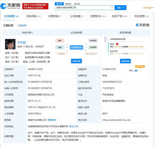 奇瑞汽车高层大换血，注册资本提升至54.7亿并进军电信业务
